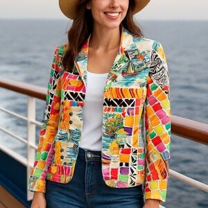 Harvé Benard Art to Wear Vintage-Inspired Elsbeth Blazer Petite 2P Bold Print